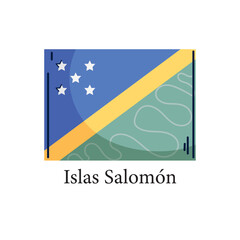 Vector illustration of the national flag of Solomon Islands with blue and green diagonal halves, five white stars, and a yellow stripe in flat modern style