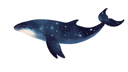 Fototapeta premium A stylized illustration of a whale, rendered in a painterly style with visible brushstrokes. The whale's body is primarily dark blue.