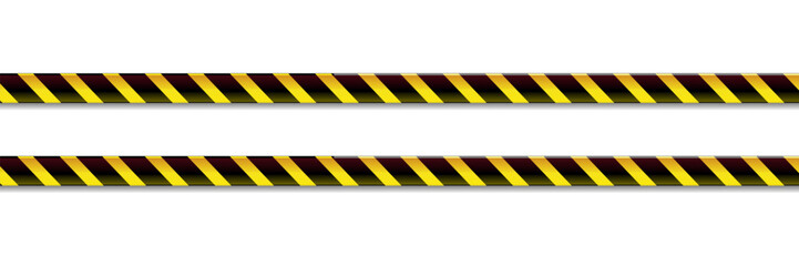Warning tape with yellow and black diagonal stripes. Warn stop seamless line. Yellow and black caution tape border.