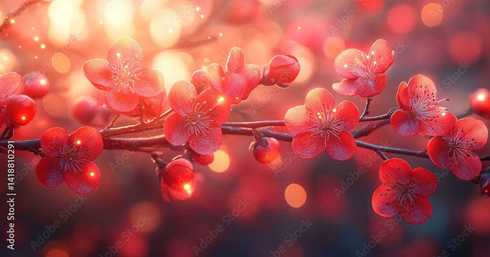 Poster red textured gradient background with sparkling particles and glowing shimmer, abstract soft focus c