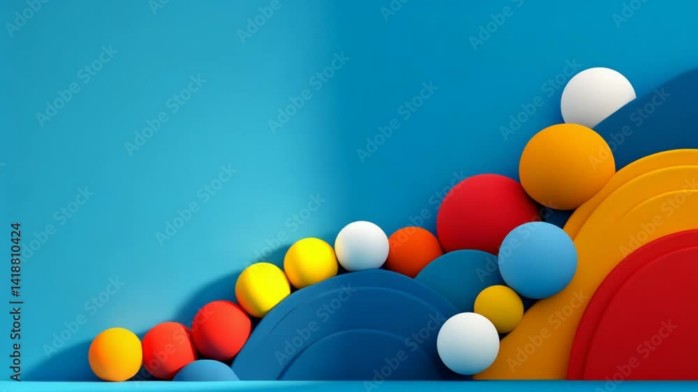 Poster colorful geometric shapes in vibrant blue background with smooth curves and abstract forms for creat