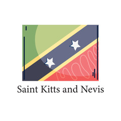 Vector illustration of the national flag of Saint Kitts and Nevis with a modern flat design style, featuring stars on a diagonal black stripe and vibrant background colors, representing Caribbean prid