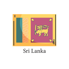 Vector Illustration of the National Flag of Sri Lanka Featuring a Golden Lion Holding a Sword with Traditional Symbols Representing the Cultural and National Identity of the South Asian Island Nation