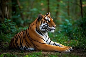 A beautiful striped big cat, a Bengal tiger, roams wild in its jungle nature and is also seen as a magnificent beast in the zoo