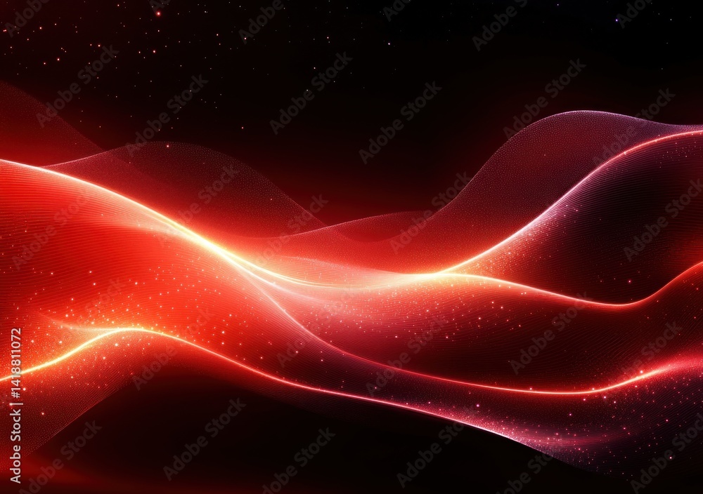 Poster futuristic abstract red and black gradient background with glowing white wavy lines smooth soft ligh
