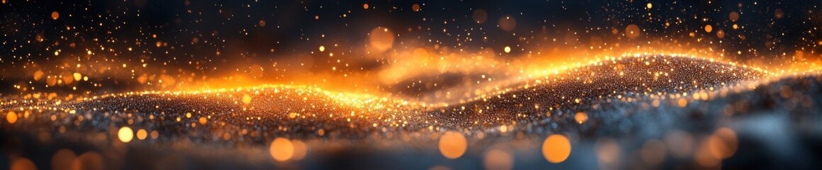 Obraz premium golden sand particles macro with glowing light and soft bokeh warm golden hues minimalistic composition cinematic lighting