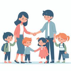 vector image of parents and small children greeting