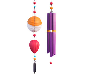 Elegant Illustration of Traditional Japanese Wind Chimes with a Harmonious Blend of Colors and Styles Evoking a Sense of Serenity and Artistic Beauty