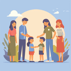 Fototapeta premium vector image of parents and small children greeting