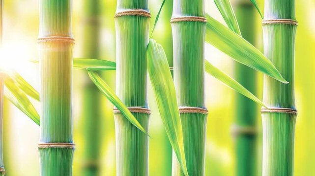 Sunlight Streaming Through Lush Green Bamboo Forest Creating a Serene and Tranquil Natural Atmosphere