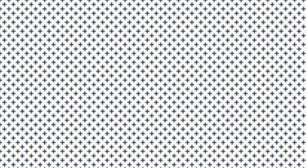 Seamless white pattern featuring repetitive navy blue crosses, lending minimalist aesthetic to textile, web, and print design applications