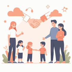 Fototapeta premium vector image of parents and small children greeting