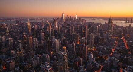Naklejka premium Aerial View of City Skyline at Sunset