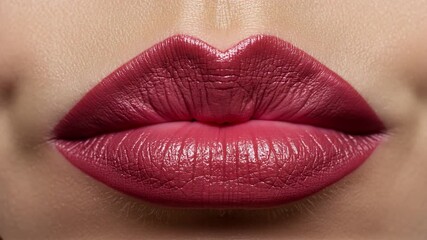 Perfectly styled lips showcase a bold color in a beauty tutorial at a modern makeup studio