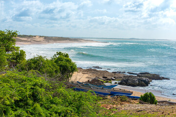 Rugged sweeping coastline of Bundala National Park leading to distant horizon