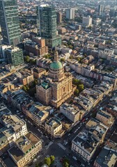 Aerial View of City with Modern Buildings and Streets