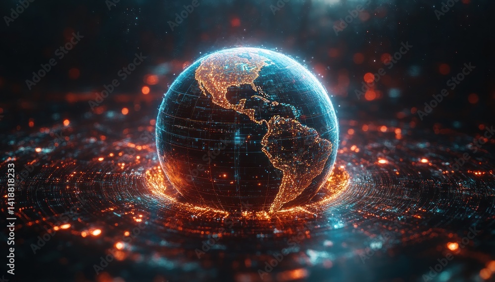 Poster digital earth globe with network connectivity representing global communication technology and cyber