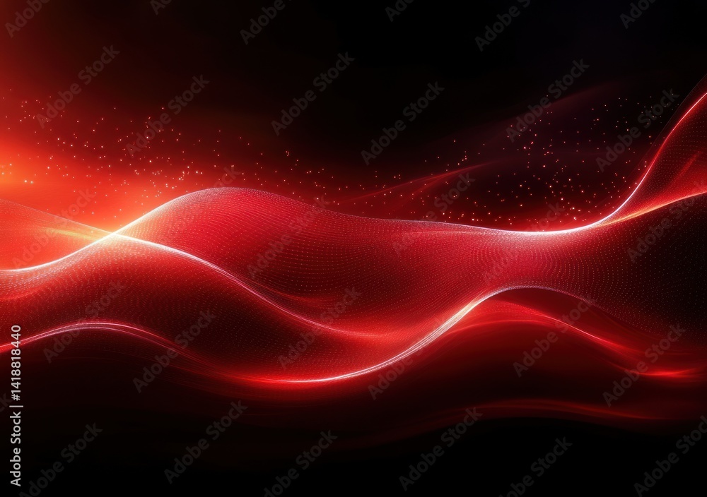 Poster flowing red and black abstract digital background with glowing white wavy lines futuristic smooth de