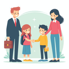 vector image of parents and small children greeting
