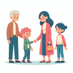 vector image of parents and small children greeting