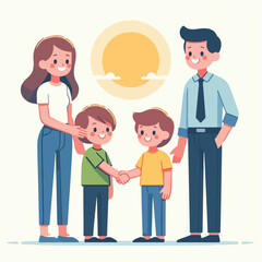 vector image of parents and small children greeting