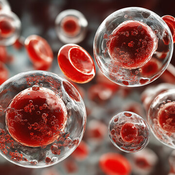 Hyperkalemia potassium diagnosis. Electrolyte treatment. Blood symptom. Kidney medical. Realistic macro view of red blood cells in a scientific setting.