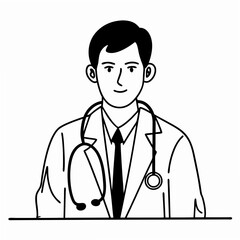 Fototapeta premium Continuous line drawing of a doctor with stethoscope. One line art