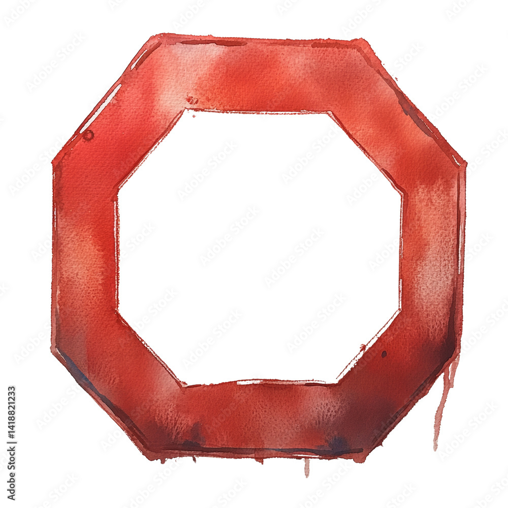 Aufkleber abstract geometric form in a vibrant crimson watercolor against stark backdrop