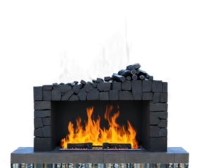 Elegant stone fireplace illustration, radiating warmth and inviting ambiance with its glowing flames, evoking a sense of comfort and relaxation in interior design