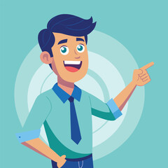 Happy man pointing into a blank copy space spot with two hands