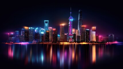 Fototapeta premium Vibrant Night Cityscape Reflecting on Water