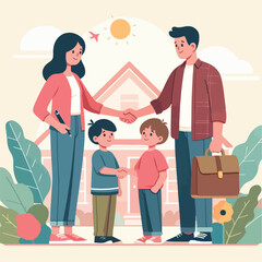 vector image of parents and small children greeting