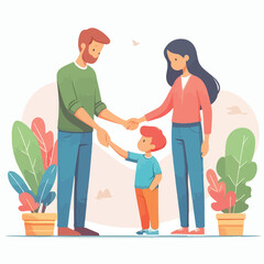 Fototapeta premium vector image of parents and small children greeting