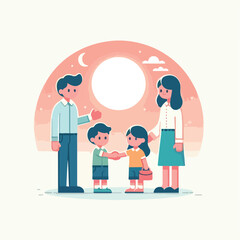 vector image of parents and small children greeting