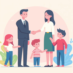 Obraz premium vector image of parents and small children greeting