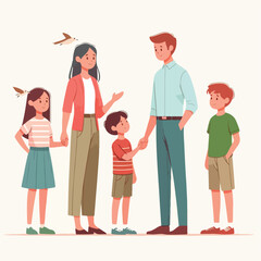 Fototapeta premium vector image of parents and small children greeting