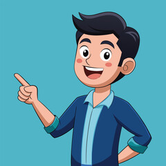 Happy man pointing into a blank copy space spot with two hands