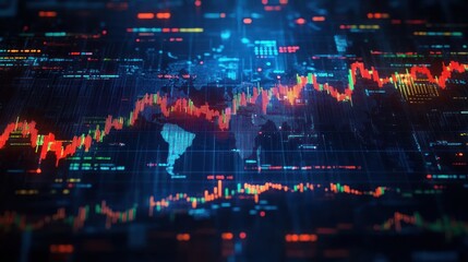 Obraz premium Futuristic financial market data visualization with glowing neon graphs and charts digital business investment statistics global stock trading analysis