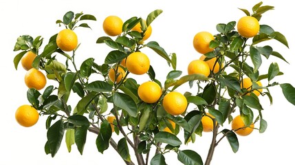 Ripe Oranges on Branch with White Background.