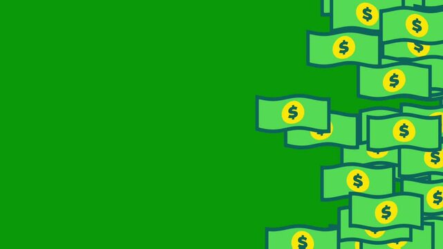 Stacks of green bills symbolize an overwhelming flow of currency,  possibly hinting at inflation or unregulated financial expansion.