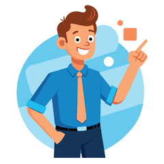 Happy man pointing into a blank copy space spot with two hands