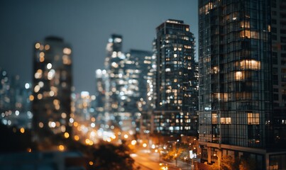 Naklejka premium City skyline at night, blurred lights