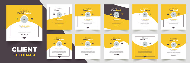 Customer feedback testimonial social media post web banner template Bundle. Customer feedback review or testimonial social media post design