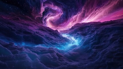 Fototapeta premium Cosmic Cloudscape: A mesmerizing journey through vibrant nebulae and ethereal landscapes
