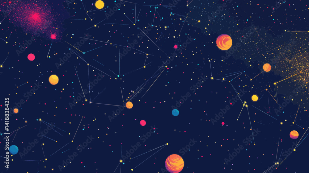 Poster abstract starry space technology concept with vector magnet formed from points, lines, and universe 