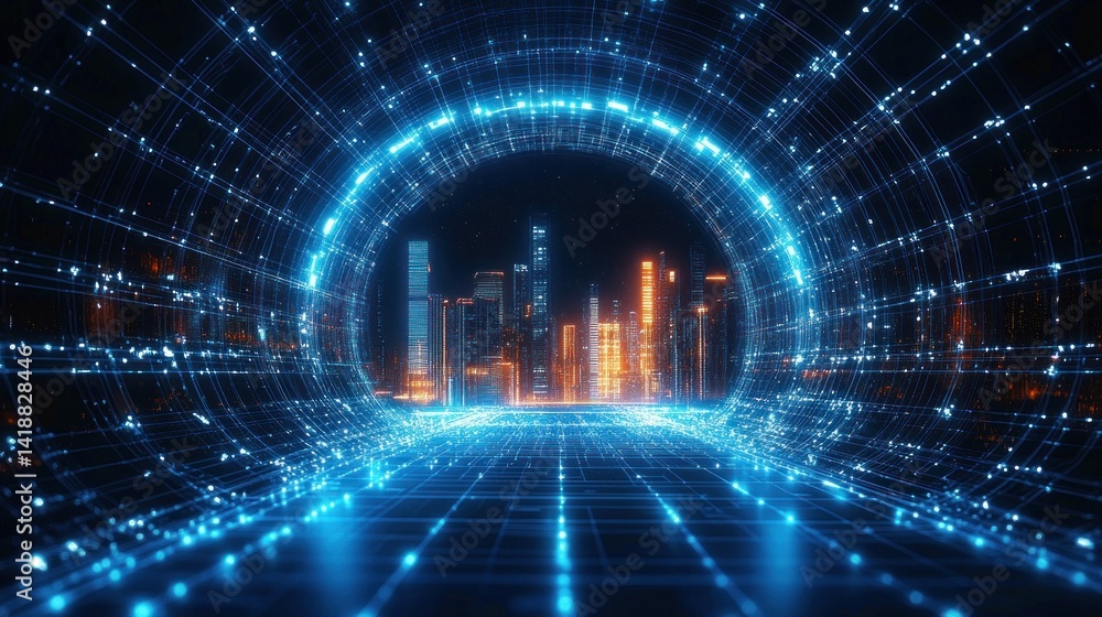 Aufkleber futuristic smart city digital network technology internet connection global wireless communication o