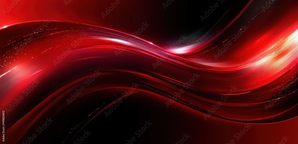 Poster abstract digital art with smooth flowing red and black gradients and white highlights futuristic min