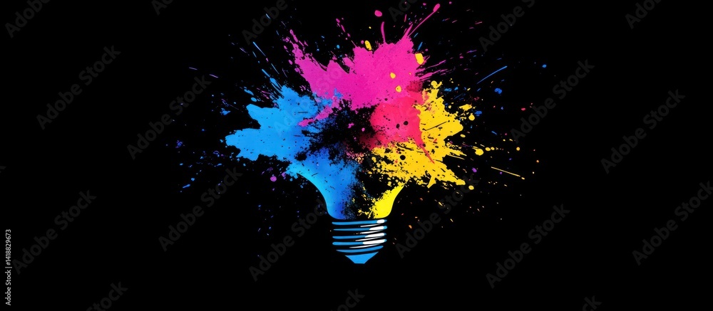 Poster colorful explosion emanating from a lightbulb against a dark backdrop