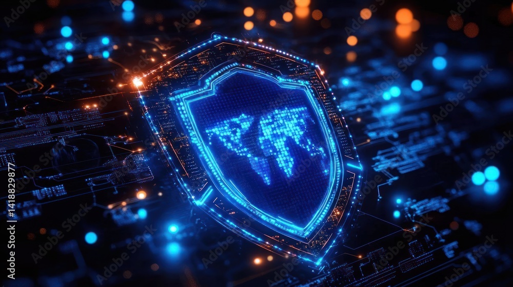 Aufkleber futuristic cybersecurity shield with digital network protection and global data security concept