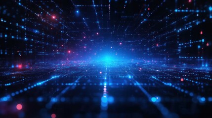 Futuristic digital network with glowing neon lines and dots high speed data transfer in cyber space technology